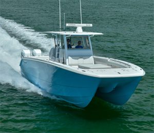 Twin-hulled offshore fishing machine, the Invincible 37 foot Catamaran.