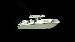 Side view of the newest catamaran 33' by Invincible.